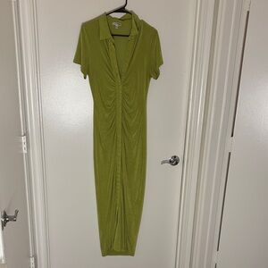 Fashion Nova Olive Button-Down Midi Dress